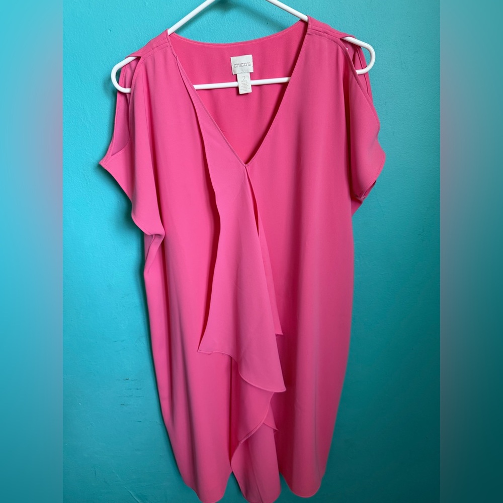 Chico's Salmon Pink Flutter Sleeve Midi Dress